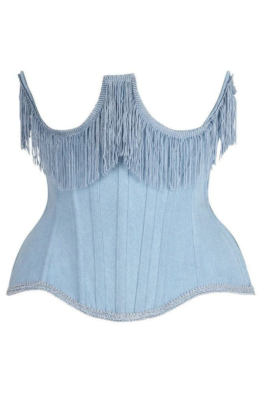 Daisy Steel Boned Denim Underwire Underbust Corset Cincher w/Fringe