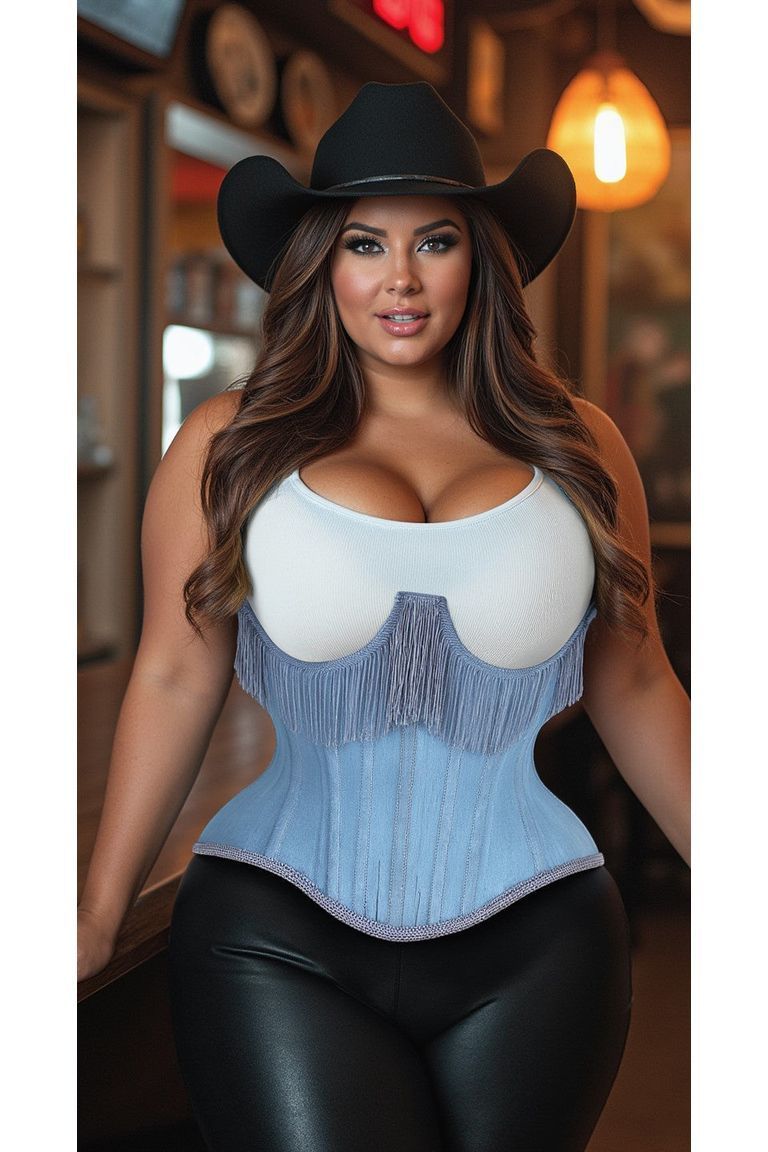 Daisy Steel Boned Denim Underwire Underbust Corset Cincher w/Fringe