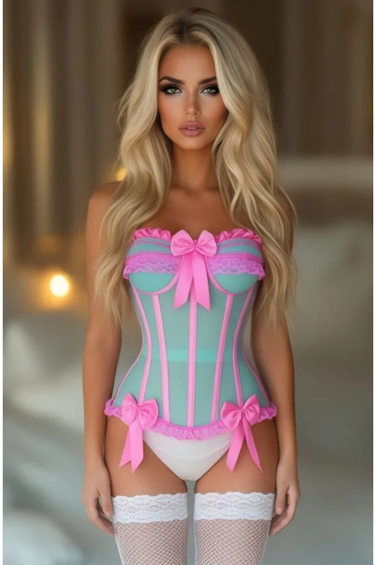Daisy Steel Boned Mint/Pink Mesh Underwire Bustier Corset
