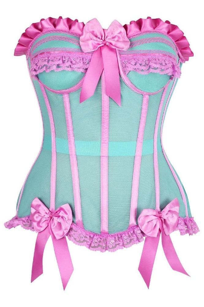 Daisy Steel Boned Mint/Pink Mesh Underwire Bustier Corset
