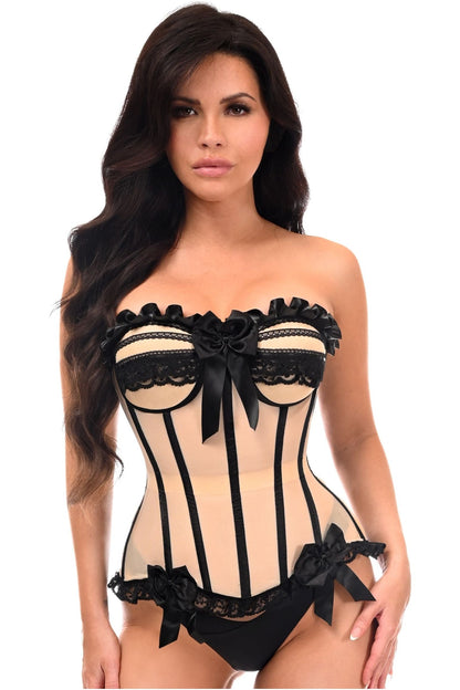 Top Drawer Steel Boned Nude & Black Mesh Underwire Bustier Corset - Daisy Corsets