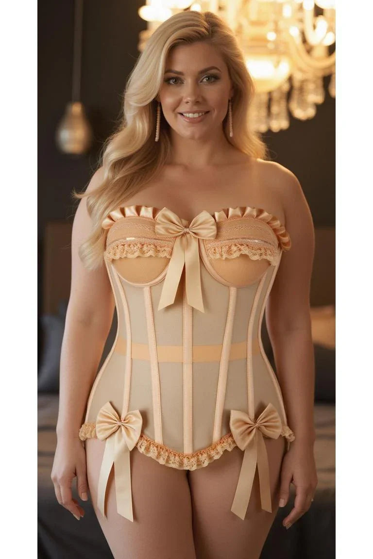 Daisy Steel Boned Nude Mesh Underwire Bustier Corset