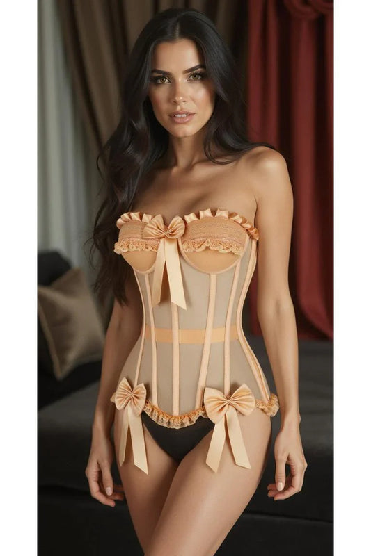 Daisy Steel Boned Nude Mesh Underwire Bustier Corset