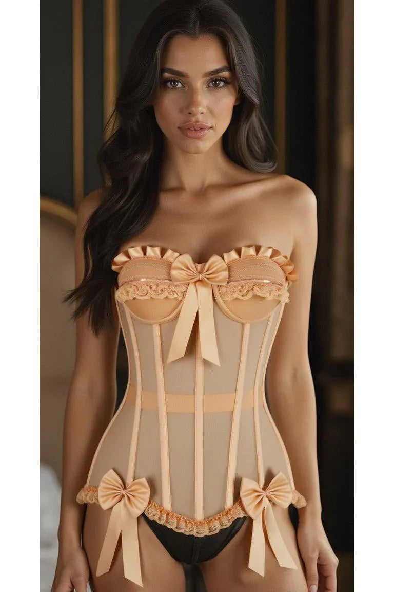 Daisy Steel Boned Nude Mesh Underwire Bustier Corset