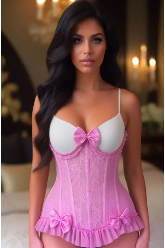 Daisy Corset Steel Boned Pink Lace Underwire Burlesque Underbust Corset Cincher