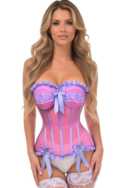 Top Drawer Steel Boned Pink/Purple Mesh Underwire Bustier Corset - Daisy Corsets