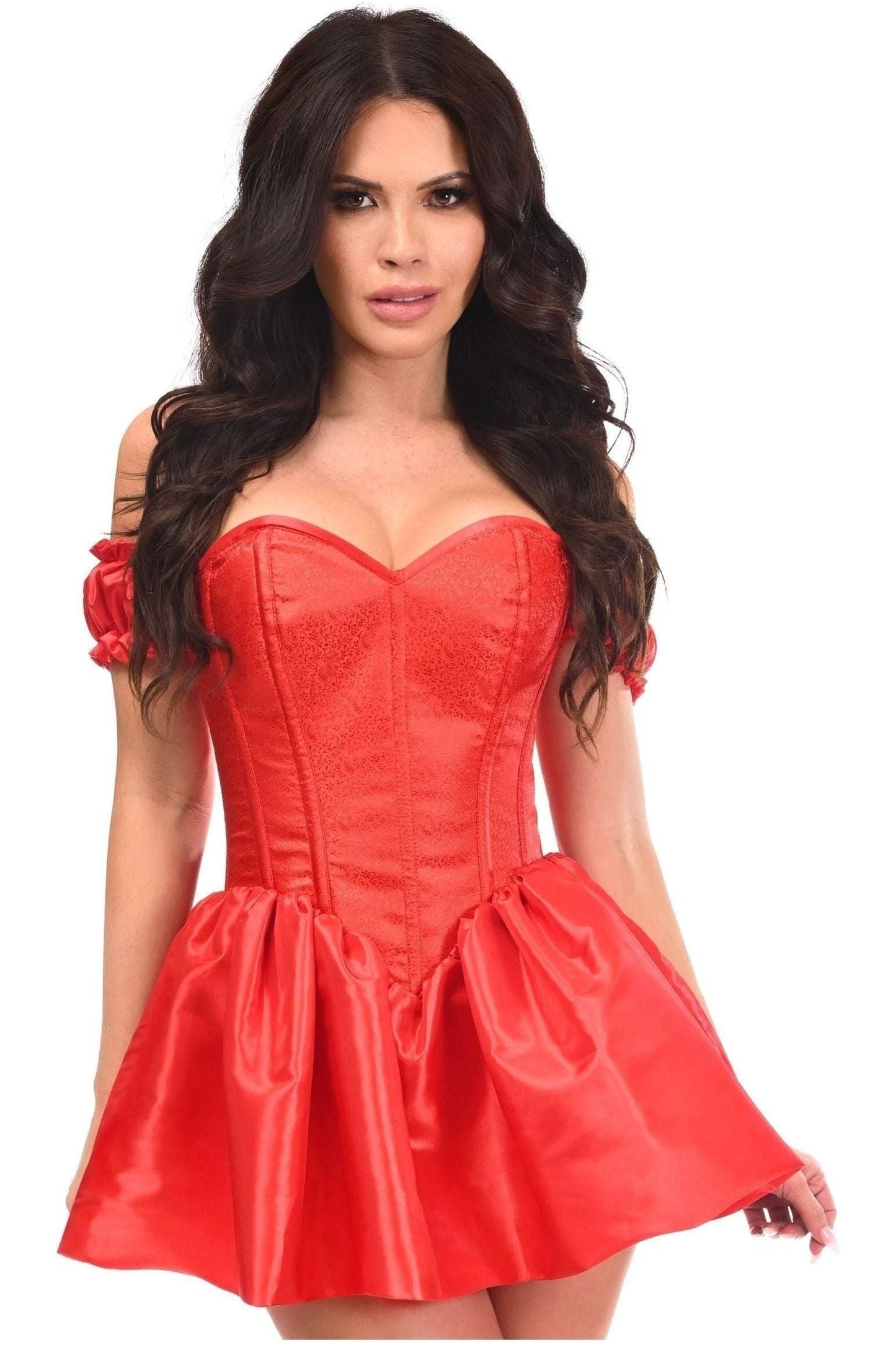 Top Drawer Steel Boned Red Brocade & Taffeta Corset Dress - Daisy Corsets