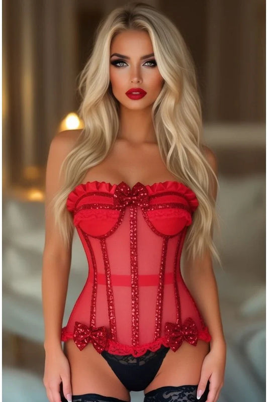Daisy Steel Boned Red Sequin Underwire Bustier Corset