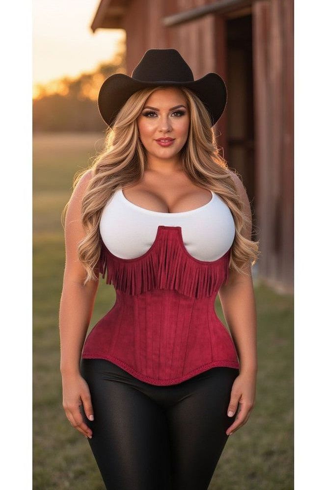 Daisy Steel Boned Suede Underwire Underbust Corset Cincher w/Fringe