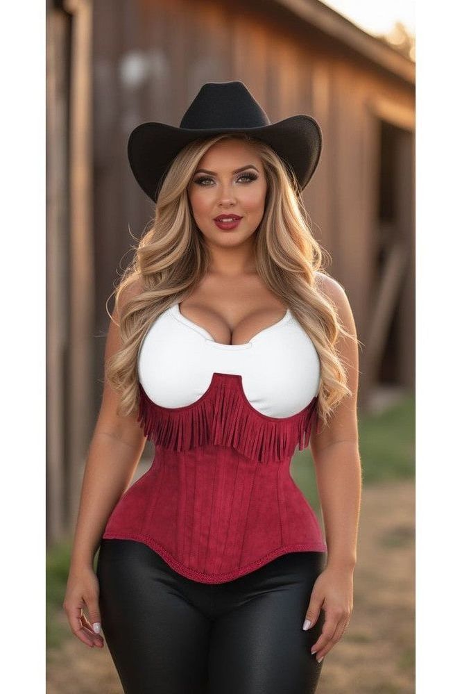 Daisy Steel Boned Suede Underwire Underbust Corset Cincher w/Fringe