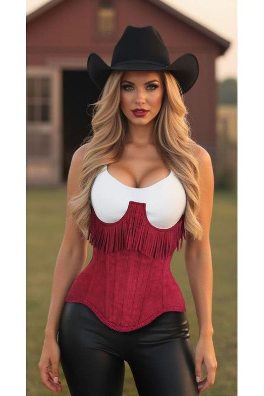 Daisy Steel Boned Suede Underwire Underbust Corset Cincher w/Fringe