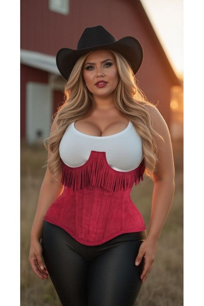 Daisy Steel Boned Suede Underwire Underbust Corset Cincher w/Fringe