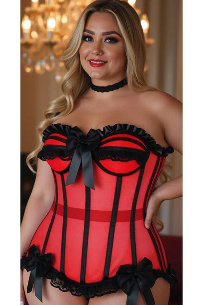 Daisy Steel Boned Red/Black Mesh Underwire Bustier Corset