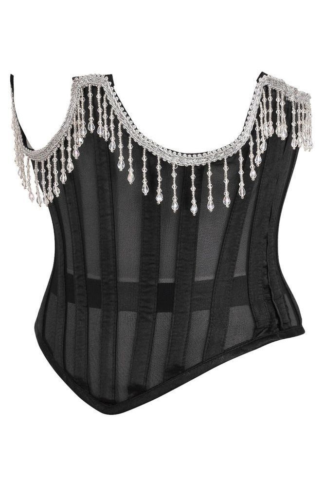 Daisy Steel Boned Sheer Underwire Waist Cincher w/Fringe