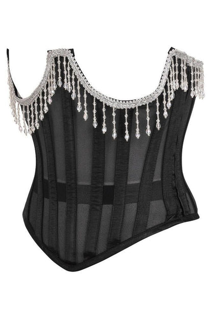 Daisy Steel Boned Sheer Underwire Waist Cincher w/Fringe