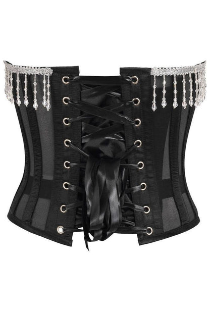 Daisy Steel Boned Sheer Underwire Waist Cincher w/Fringe
