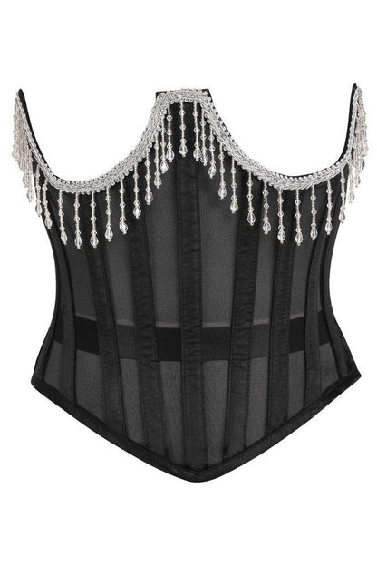 Daisy Steel Boned Sheer Underwire Waist Cincher w/Fringe