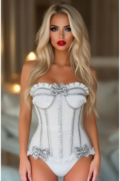 Daisy Steel Boned Silver Sequin Underwire Bustier Corset