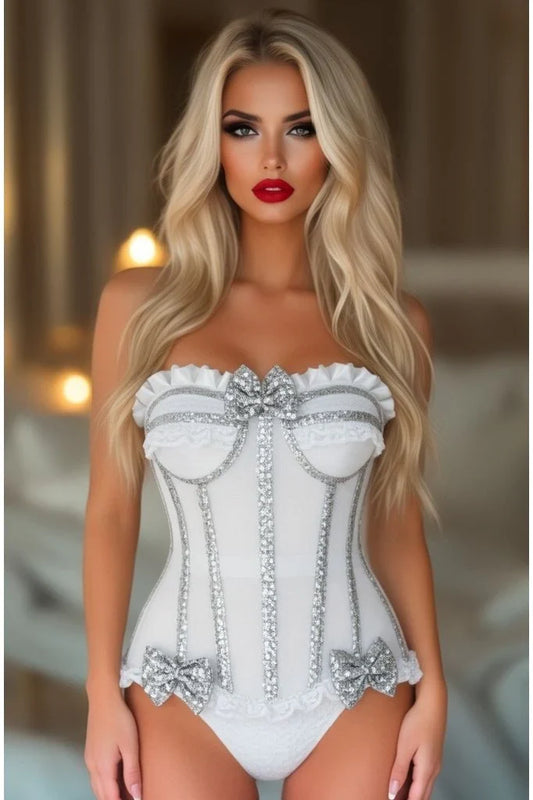 Daisy Steel Boned Silver Sequin Underwire Bustier Corset
