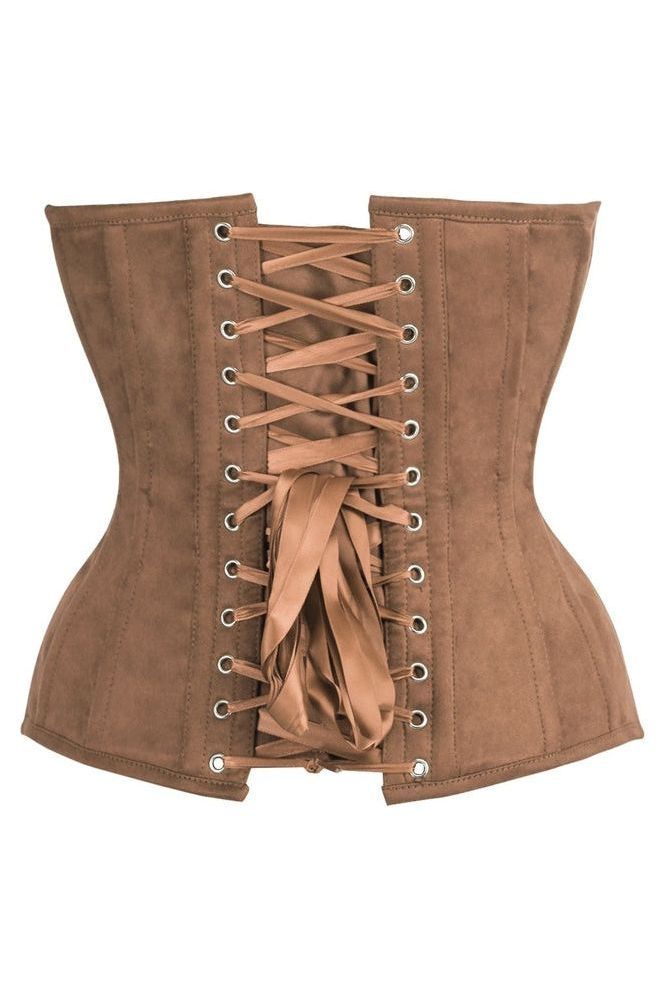 Daisy Steel Boned Tan Suede Deep Plunge Overbust Corset Top