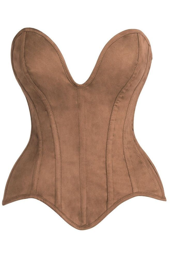 Daisy Steel Boned Tan Suede Deep Plunge Overbust Corset Top