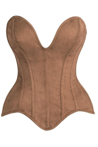 Daisy Steel Boned Tan Suede Deep Plunge Overbust Corset Top