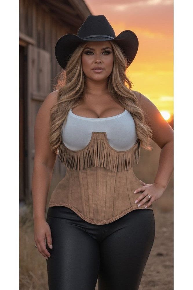 Daisy Steel Boned Suede Underwire Underbust Corset Cincher w/Fringe