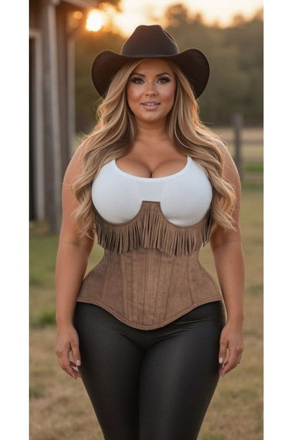 Daisy Steel Boned Suede Underwire Underbust Corset Cincher w/Fringe