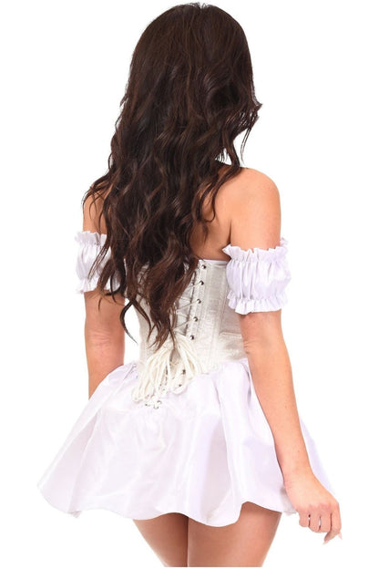 Top Drawer Steel Boned White Brocade & Taffeta Corset Dress - Daisy Corsets