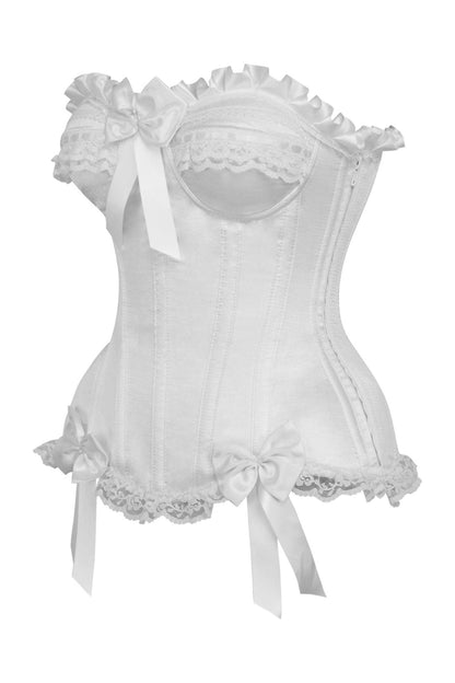 Top Drawer White Satin Steel Boned Burlesque Corset - Daisy Corsets