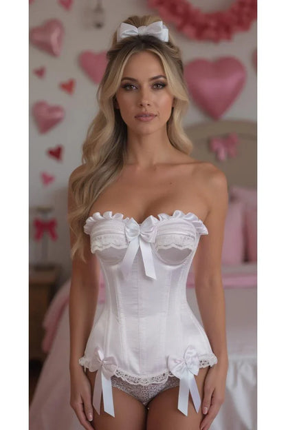 Daisy White Satin Steel Boned Burlesque Corset