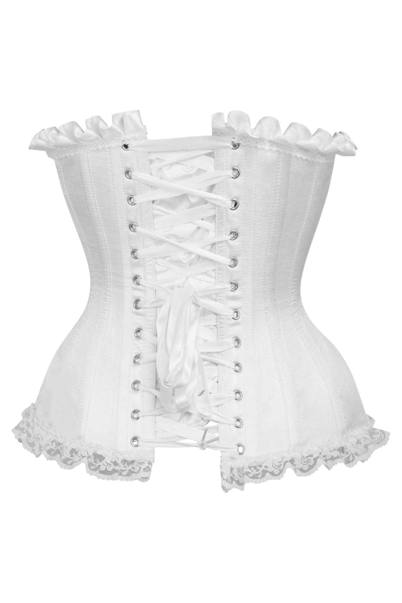 Top Drawer White Satin Steel Boned Burlesque Corset - Daisy Corsets