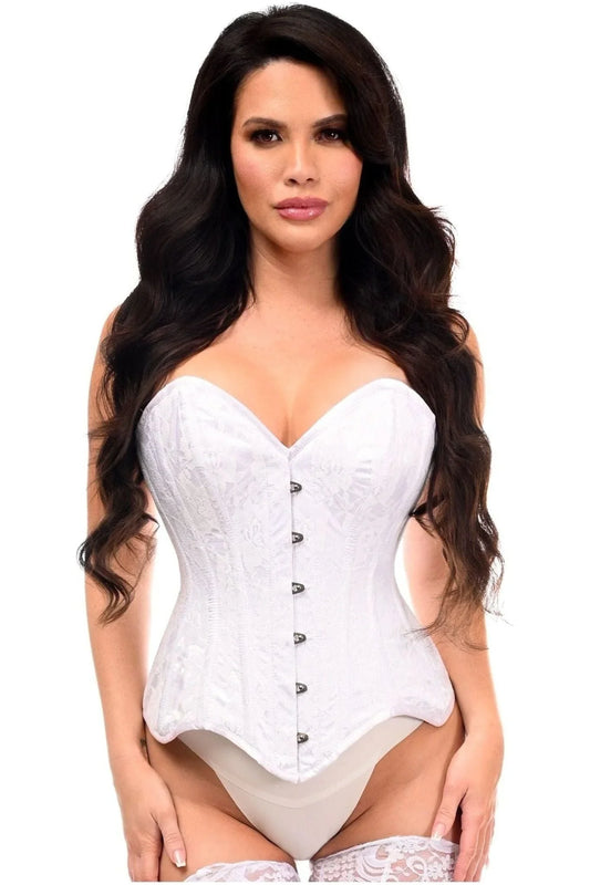 Daisy Corset White Satin w/White Lace Overlay Steel Boned Overbust Corset