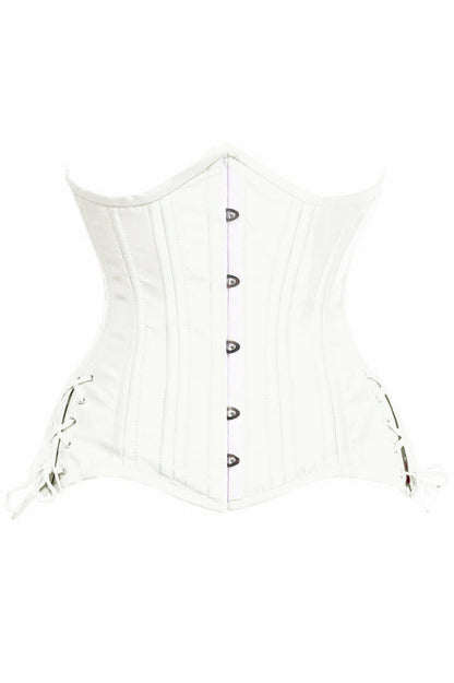 Daisy TD-1820 White Satin Double Steel Boned Curvy Cut Waist Cincher Corset w/Lace-Up Sides
