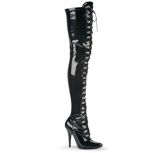 Pleaser Seduce-3024 D-Ring Lace Up Stretch Thigh High Boot